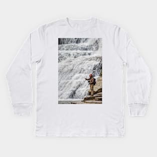 Fly Fishing at the Falls Kids Long Sleeve T-Shirt